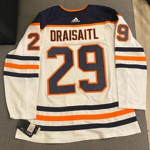 New* Edmonton Oilers Adidas White Away Hockey Jersey #29 Leon Draisaitl Large 52